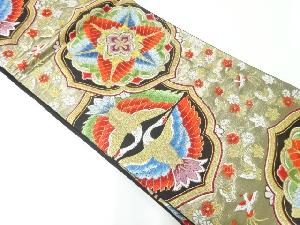 アンティーク　華紋に鶴模様織出し袋帯（着用可）